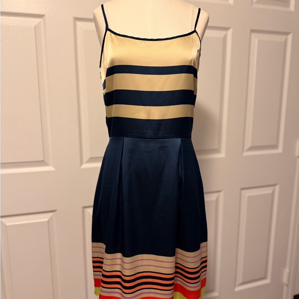 Daniel Cremieux Navy and Beige Striped Mini Dress